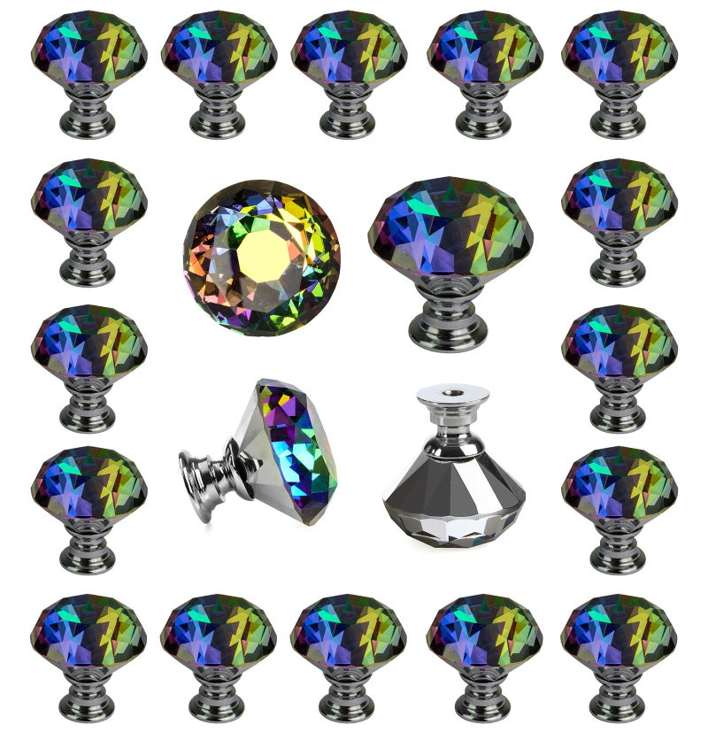 DeELF Outlet DEELF 25 Packs Crystal Cabinet Knobs Drawer Pulls and Knobs Diamond Dresser Handles Crystal Pulls for Drawers - 30 mm Colorful Glass Cabinet Knob with Silver Base - Image 1